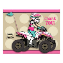 Pink and Black Girl ATV Rider Note Card Custom Invitation