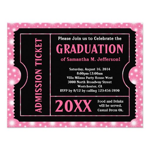 Pink and Black Graduation Ticket Invitation