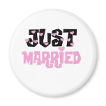 Pink and Black Hearts Just Married magnets