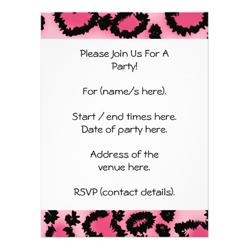 Pink and Black Leopard Print Pattern. Custom Invitation