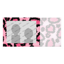 Pink and Black Leopard Print Pattern. Personalized Photo Card