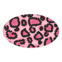 Pink and Black Leopard Print Pattern. Oval Stickers