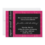 Pink and Black Modern Sweet Sixteen Birthday Custom Invitations