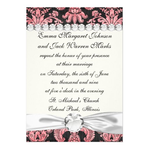 pink and black ornate fleur chic damask custom invitation