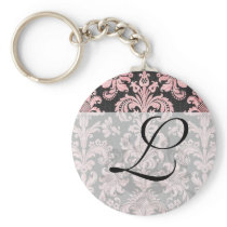 pink and black ornate fleur chic damask keychains