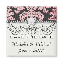 pink and black ornate fleur chic damask refrigerator magnet