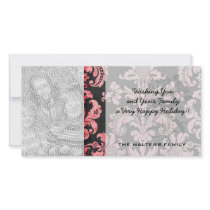 pink and black ornate fleur chic damask photo card template