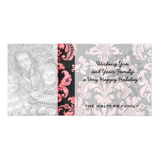pink and black ornate fleur chic damask photo card template