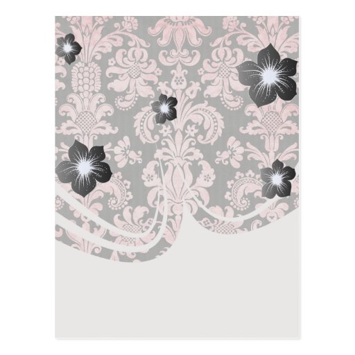 pink and black ornate fleur chic damask postcards