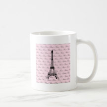 Pink and Black Paris Eiffel Tower Coffee Mugs