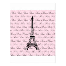 Pink and Black Paris Eiffel Tower Postcards