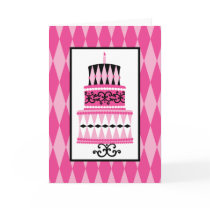Pink and Black Party Cake Greeting Cards