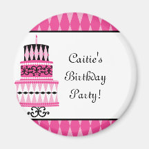Pink and Black Party Cake Fridge Magnets
