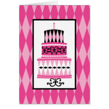 Pink and Black Party Cake Greeting Cards