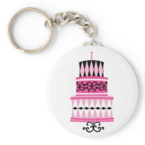 Pink and Black Party Cake Keychains
