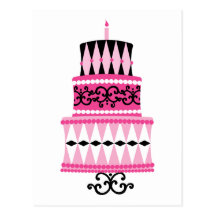 Pink and Black Party Cake Postcard