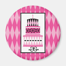 Pink and Black Party Cake Refrigerator Magnets