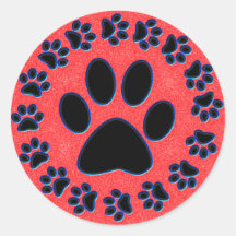Pink and Black Paw Prints CIrcle Round Sticker