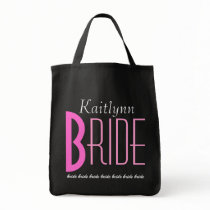 Pink and Black Personalized Bride Canvas Bag