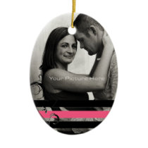 Pink and Black Photo Engagement Christmas Ornaments