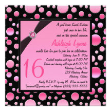 Pink and Black Polka Dot Sweet Sixteen Invitation