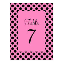 Pink and Black Polka Dot Table Number Postcard postcards