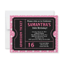 Pink and Black Ticket, Sweet 16 or Any Age Personalized Announcements