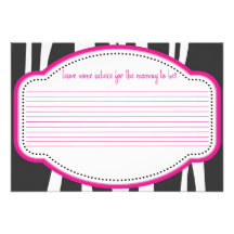 Pink and Black Zebra Baby Shower Advice Card Personalized Announcements