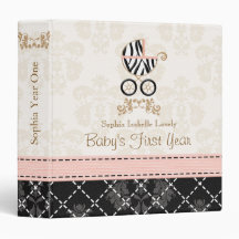 Pink and Black Zebra Carriage Baby Photo Album Binders