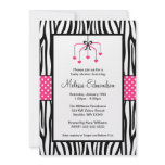 Pink and Black Zebra Heart Mobile Baby Shower Invite