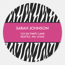 Pink and Black Zebra Pattern Custom Address Label Round Stickers