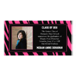 Pink and Black Zebra Photo Graduation Invitation Photo Greeting Card