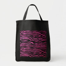 Pink and Black Zebra Print bling (faux glitter) Tote Bags