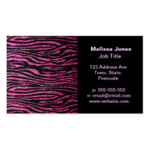 Pink and Black Zebra Print bling (faux glitter) Business Card Templates