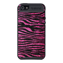 Pink and Black Zebra Print bling (faux glitter) Covers For iPhone 5