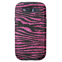 Pink and Black Zebra Print bling (faux glitter) Samsung Galaxy SIII Case