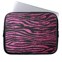 Pink and Black Zebra Print bling (faux glitter) Computer Sleeve