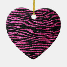 Pink and Black Zebra Print bling (faux glitter) Christmas Ornaments