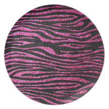 Pink and Black Zebra Print bling (faux glitter) Dinner Plates