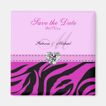 Pink and Black Zebra Stripes Save the Date Magnets