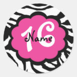 Pink and Black Zebra "Sweet Sixteen" Sticker
