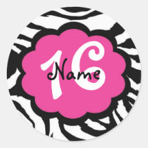 Pink and Black Zebra "Sweet Sixteen" Sticker