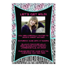 Pink and Blue Animal Print Sweet 16 Invitation