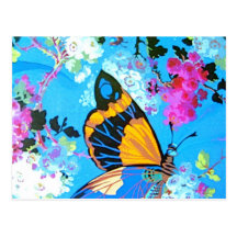 Pink and Blue Butterfly Post Card
