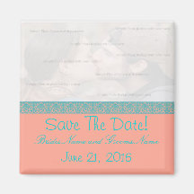 Pink and Blue Damask Save The Date Magnet