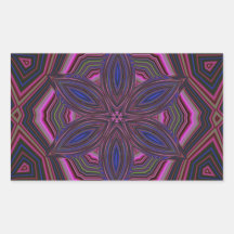 Pink and Blue Flower Kaleidoscope Mandala Rectangle Stickers