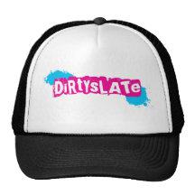 pink and blue logo trucker hat