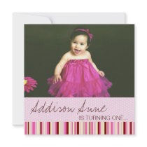 Pink and Brown Baby Girl 1st Birthday Invitation