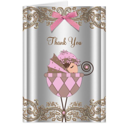 Pink and Brown Baby Shower Thank You Cards