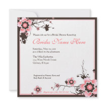 Pink and Brown Cherry Blossom Shower Invitation